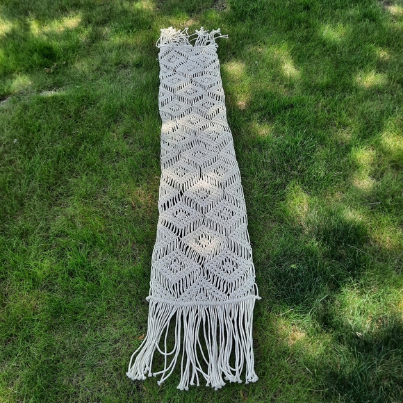 Boho Cream Macrame Woven Table Runner With Long Fringe Ends - Picture 6 of 6
